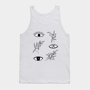 Seamless pattern with eyes and leaves. Psychedelic eyes. Tank Top